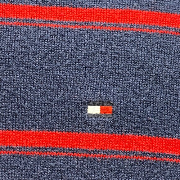 Tommy Hilfiger Sweater Mens M Navy Red Stripes V-Neck Pullover Cotton Preppy - Picture 6 of 10